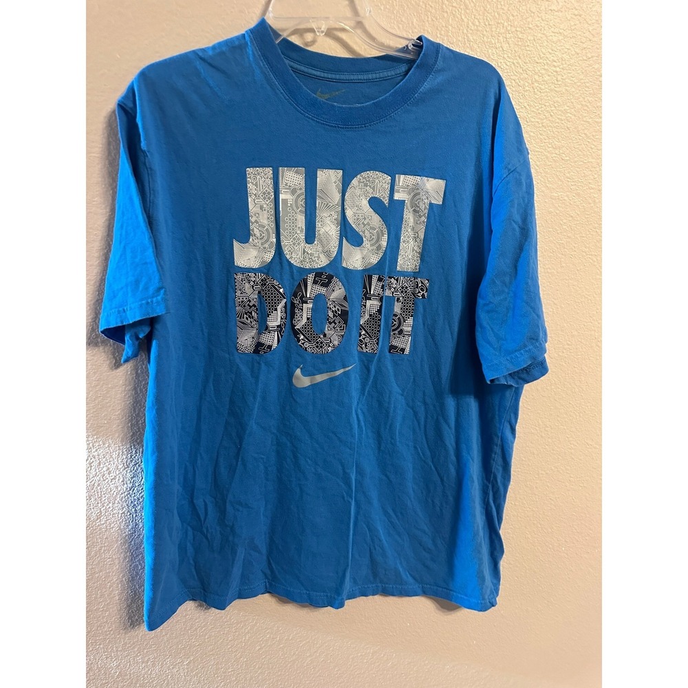 Nike Just Do It T-Shirt Graphic Print Short Sleeve Blue XXL